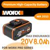 Ddadache Batteria di ricambio al litio da 8000mAh 20V per utensili elettrici Worx, compatibile con WA3553 WA3551 WA3572, adatta per utensili senza fili WX390 WX176 WX178 WU268, batteria di ricambio.