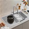 NONE Lavello da Cucina in Acciaio Inox con Cestello di Scarico, Drenaggio a X, 78x43x21cm, per Cucina, Lavaggio Piatti, Argento