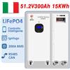 SJY atteria LiFePO4 48V 51,2V 300Ah 15kWh Accumulo Energetico Solare, BMS Intelligente Bluetooth WiFi, 10000 Cicli di Vita, Valvola antincendio integrata, Sistema di Accumulo per Fotovoltaico, Spedizione