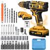 NONE Set Trapano Avvitatore a Percussione a Batteria 21V, Trapano Elettrico YUNXI con 2 Batterie, Caricabatterie e Kit Completo di Punte, Cassetta Portautensili Portatile per Fai da Te Domestico