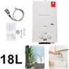 NONE Scaldabagno a Gas GPL Portatile 18L/16L 36KW/32KW Istantaneo Senza Serbatoio per Campeggio e Camper, Accensione a Batteria Senza Alimentazione Elettrica - Pannello Bianco/Argento