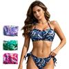 NONE 1 Pezzi Set Bikini Due Donna, Top Fascia con Spalline Regolabili e Orlo Ondulato, Slip Laterale con Lacci Legabili, Tessuto Elastico Resistente All'acqua, Costume da Bagno Sexy Ideale Per Spiaggia,