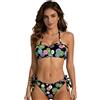 NONE 1 pezzi set Bikini donna due , top a fascia con lacci al collo e bordo ondulato, slip laterale con fiocco, stampa margherite colorate, tessuto elastico impermeabile, costume da bagno trendy, perfetto