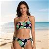 NONE Bikini donna due pezzi con stampa floreale, top a fascia collo con lacci, slip laterali con nastri, costume da bagno estivo per mare e spiaggia, taglie 42‑50, colori nero, blu, rosso, blu scuro