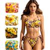 NONE 1 set Costume bikini due pezzi da donna con stampa girasoli e farfalle, tessuto elastico morbido, elegante costume mare floreale per spiaggia, piscina e vacanze estive, la confezione comprende top e
