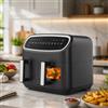 Gidgimo Friggitrice ad aria doppio cestello 10L 2800W, vani 6L+4L, finestra trasparente, display LED touch, 12 programmi, 50-200°C, timer 1-60 min, rivestimento antiaderente e spegnimento automatico, nera