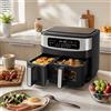 Gidgimo Friggitrice ad aria 10L XXL con doppio cestello 6L+4L, 2800W, finestra di controllo, touchscreen LED, 12 programmi, temperatura regolabile 50-200°C, timer 1-60 min e rivestimento antiaderente, nera