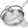 NONE Padella in Titanio Puro, Padella in Titanio Puro con Coperchio 26cm, Non Rivestita, Antiaderente, Resistente ai Graffi, Fondo Spesso, Compatibile con Induzione, Gas, Elettrica, Vetroceramica