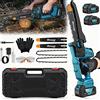 Rinoxar Mini motosega a batteria da 8 pollici, motore brushless 1300 W, 2 batterie da 4000 mAh, lubrificazione automatica, 2 catene e 2 guide, kit sicurezza e valigetta per potatura e taglio legna
