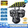 V380 Telecamera Solare Esterna con Tripla Lente PTZ 15MP 4G Sim, Tre Schermi, Batteria, Sorveglianza, Rilevamento AI di Persone, Tracciamento Automatico, Impermeabilità IP66, Visione Notturna, Protezione