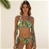 NONE Bikini donna due pezzi floreale, top fascia arricciata lacci collo, slip regolabile laterale, costume mare spiaggia estivo taglie 42-48 colori verde nero azzurro fucsia blu scuro 9851
