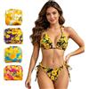 NONE 1 set Costume bikini due pezzi da donna con stampa girasoli e farfalle, slip laterali con lacci, costume mare estivo elegante, tessuto elastico confortevole, perfetto per spiaggia, piscina e vacanze