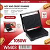 NONE WETECH W6403 1050W Piastra per Panini con Apertura a 180 Gradi, Griglia Elettrica Antiaderente in PTFE con Piastra in Alluminio, Macchina per Sandwich, Griglia a Contatto per Bistecca, Hamburger,