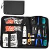 NONE Kit di Strumenti Professionali per Reti, Pinza Crimpatrice Cat7, Connettori RJ45 Schermati Pass-Through, Placcati in Oro a Doppia Fila 50u, Tester Cavi, Spelacavi, Cacciavite, Custodia Portatile, Set