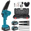 Rinoxar Mini motosega a batteria da 6 pollici 900 W, motosega a una mano con 2 batterie da 21 V 4,0 Ah, lubrificazione automatica, 2 barre e 2 catene, kit con occhiali e guanto protettivo