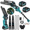 Rinoxar Potatore Telescopico a Batteria 2-in-1 con Mini Motosega da 8 Pollici, Motore Brushless 1200W, Asta Telescopica fino a 2 m, Raggio d'Azione 4 m, 2 Batterie da 4000mAh, Lubrificazione Automatica, 21V