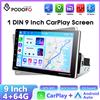 Podofo 9" 4+64G Wireless Carplay Android Auto Autoradio Stereo Schermo Orientabile 1DIN Autoradio GPS Stereo Bluetooth Wifi Multimedia