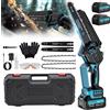Rinoxar Mini motosega a batteria da 8 pollici, motore brushless 1200W, 21V, 2 batterie da 4000mAh, lubrificazione automatica, 2 catene e 2 guide, con guanti e occhiali per potatura e taglio del legno