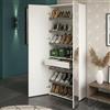 Dmora - Scarpiera Tarassaco, Mobile multiuso da ingresso con anta a specchio , Armadio moderno portascarpe a 6 ripiani, 100% Made in Italy, 72x37h195 cm, Bianco