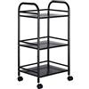 BAKAJI Carrello Portaoggetti in Metallo per Bagno Cucina Parrucchiere o Estetista 4 Ruote Girevoli, 3 Ripiani, Dimensioni 40 x 35 x 75cm, Carrellino Multifunzione 3 Livelli (Nero)