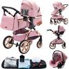 YAZOCO Passeggino Trio 3 in 1 Carrozzina Ovetto Pieghevole Set Viaggi Passeggino Neonato Sedili Parapiedi Zanzariere Carrozzina Multifunzionale (5 Rosa)