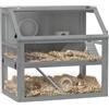 PawHut Gabbia legno 3 piani altalena 80x50x76cm grigio chiaro