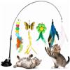 BOODPET Giocattolo interattivo per gatti con ventosa, pesca flessibile per | Con 5 piume e ciondoli a campanella, canna da gioco telescopica per gatti da appartamento, gattini e gatti adulti