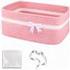 LUPATDY Cesto portaoggetti in tessuto intrecciato, con manici, cesto per giocattoli, cesto regalo, vuoto, per bagno, soggiorno, decorazione 34,5 x 25,5 x 15 cm (rosa)