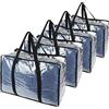 AZKEEGREY 4 sacchetti trasparenti da 40 l, per coperte, guardaroba, organizer per vestiti, con chiusura lampo, in plastica, con manico rinforzato