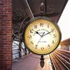 ConBlom Orologio da stazione, orologio da parete girevole a doppio lato, retrò, orologio da stazione rotonda in ferro battuto impermeabile nero nostalgia, per stazione ferroviaria, soggiorno, portico