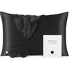 Vespersilk 100% vera seta di gelso, set di federe e maschera per occhi per capelli e pelle, su entrambi i lati, 19 momme, resistente e di lunga durata (standard 50 x 75 cm, nero)