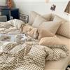 Covebett, biancheria da letto, 200 x 200, beige e bianco, con fantasia a quadretti, motivo geometrico a quadretti, morbido, in microfibra rinforzata, copripiumino e 2 federe per cuscini da 80 x 80 cm