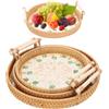Gsycle Set di 3 vassoi rotondi in rattan, piatti decorativi in vimini intrecciato, cestini da portata in rattan con manici per soggiorno. (Tipo 1)