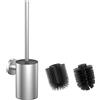 WAVEWO Scopino per WC in Silicone Con Supporto - 2 Testine, Acciaio Inox 304, Montaggio a Parete per Pulizia Bagno (Argento Rotondo)