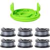 Greenworks Bobine per decespugliatore a Filo Singolo da 0,2 cm (Confezione da 6) + Copertura per Bobina di Ricambio, Grigio