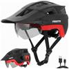 Favoto Casco Bicicletta con Luce, Visiera e Occhiali Magnetici, L | Casco MTB con Occhiali Magnetici, Luce USB, Protezione CE EN 1078 per MTB, Bici da Corsa & E-Bike, L (59-61cm)