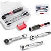GEINXURN Set di 4 mini cricchetto, 3 chiavi a bussola a 72 denti da 1/4, con funzione di sgancio rapido e reversibile, supporto per punte antiurto da 75 mm, tutte incluse in piccole scatole