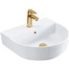 HOROW Lavabo ovale in ceramica bianca - piccolo 50 cm per bagno degli ospiti e piccolo bagno | installazione versatile - appeso a parete o piano di lavoro | con ripiano e foro per rubinetto