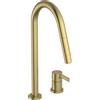 Ideal Standard - Gusto Miscelatore cucina a 2 fori, Bocca alta tonda, con doccetta estraibile e due modalità di getto, bocca girevole a 360°, Collegamento a vite dal basso, Brushed Gold