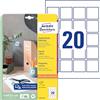 Avery Zweckform Avery Italia L7121-25 Etichette adesive in carta bianca coprente per stampa QR code, quadrate 45x45mm, 20 etichette per foglio, adesivo permanente, confezione da 25 fogli