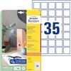 Avery Zweckform Avery Italia L7120-25 Etichette adesive in carta bianca coprente per stampa QR code, quadrate 35x35mm, 35 etichette per foglio, adesivo permanente, confezione da 25 fogli