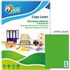 Tico Italia LP4FV-210297 Etichette adesive verdi fluo, 70 fogli A4, rettangolari 210x297mm, 1 etichette per foglio, adesivo permanente, stampanti laser e inkjet
