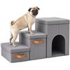 Relaxdays Scala cani, 3 gradini, cuccia e vano portaoggetti, grigio | 44,5x78x33,5 cm, pieghevole, rampa letto/divano