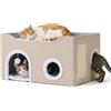 Relaxdays Cuccia per gatti pieghevole, beige, 2 cuscini | H x L x P: 34 x 60 x 40 cm, area graffi, pallina