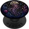Mystical Sea Creature Block Print Design Estetica della costellazione della linocut della medusa cosmica PopSockets PopGrip Adesivo