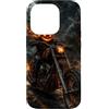 Motorghast Garage Custodia per iPhone 14 Pro Testa di zucca fiammeggiante Chopper Rider Halloween Biker