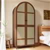 Azkoeesy Armadio curvo a 2 Ante in Rattan 80x50x179 cm con cassetti e asta appendiabiti, Alta Ventilazione, Ripiani Interni, per Camera da Letto ed Ingresso, Colore Noce