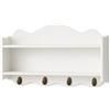 LUNAIZHUO Mensole Fluttuanti in Legno Massello con 4 Ganci Retrò, Mensola da Parete a 2 Livelli e Organizer per Cucina, Camera da Letto, Ingresso(White)