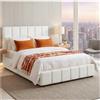 tectake® Letto Matrimoniale Imbottito 140x200 cm, Letto e Rete a Doghe, Struttura in Legno e Acciaio, Portata 250 kg, Piedini in Plastica, Materasso Matrimoniale non incluso - Teddy cream
