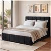 tectake® Letto Matrimoniale Imbottito 140x200 cm, Letto e Rete a Doghe, Struttura in Legno e Acciaio, Portata 250 kg, Piedini in Plastica, Materasso Matrimoniale non incluso - Effetto Velluto Nero